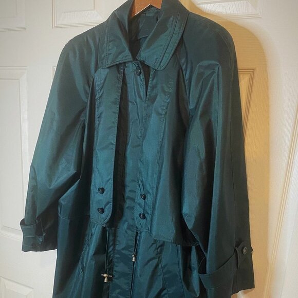 British Mist - metallic Emerald Green vintage style Trench Coat - Picture 1 of 10
